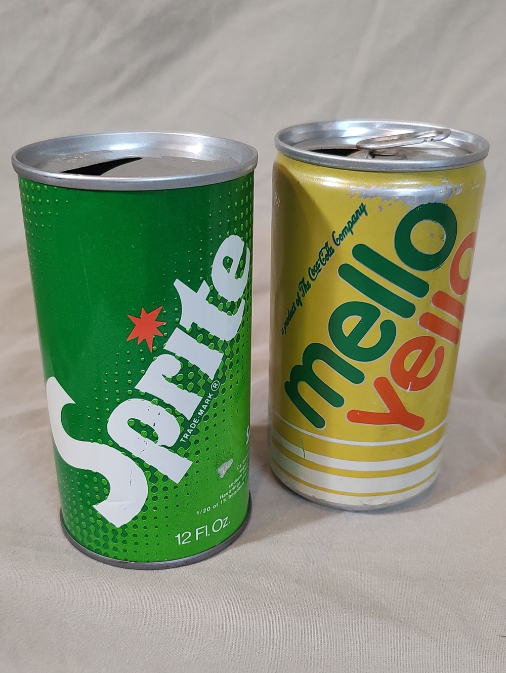 Vintage 1970s Mello Yello Aluminum & Sprite Steel Empty Soda Cans Lot